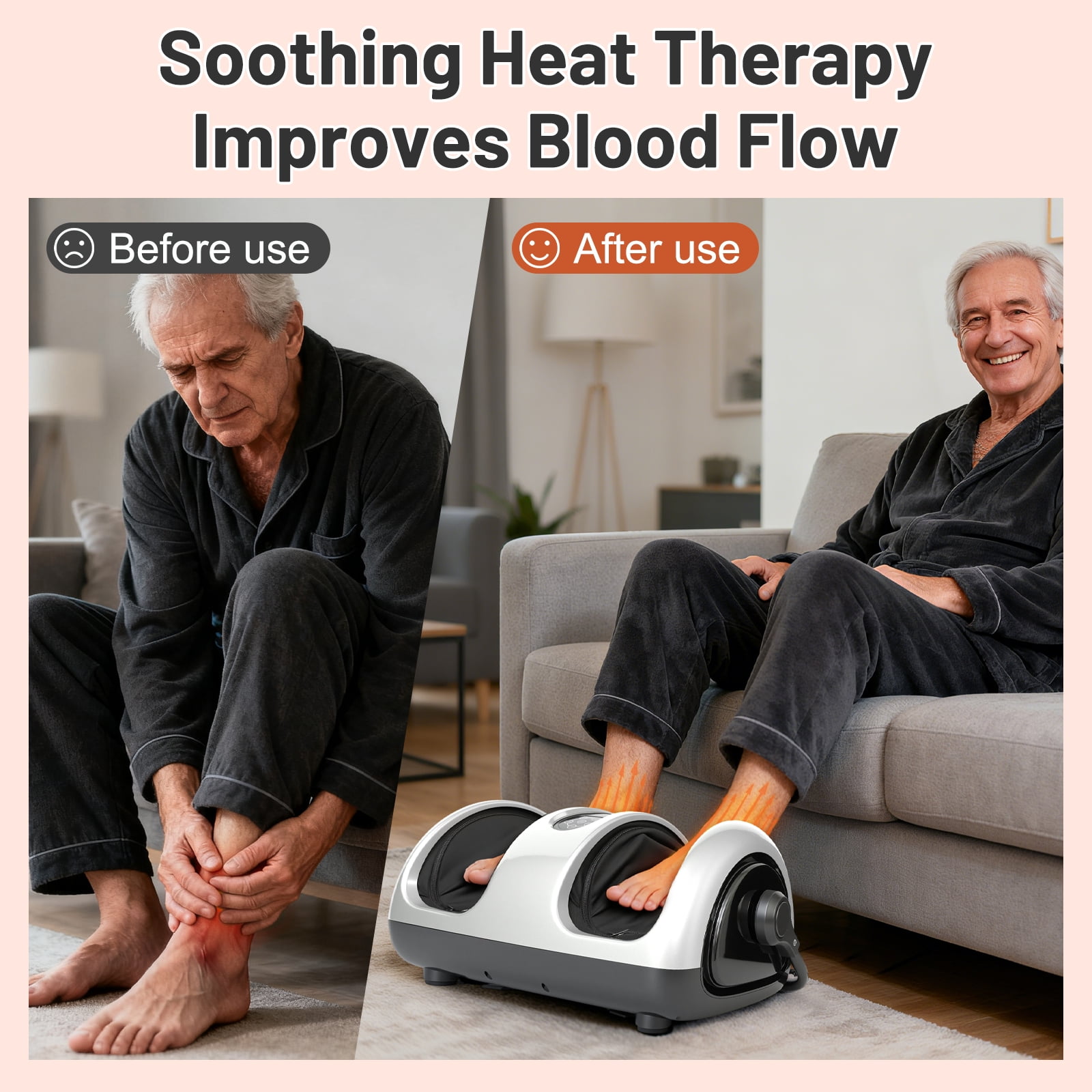BAOKALER Foot Massager with Heat Therapy, Deep Kneading Foot and Calf Massager with Adjustable Compression, Relaxing Shiatsu Foot Massager for Ankle/Leg Care, Perfect Gift for Lovers, White