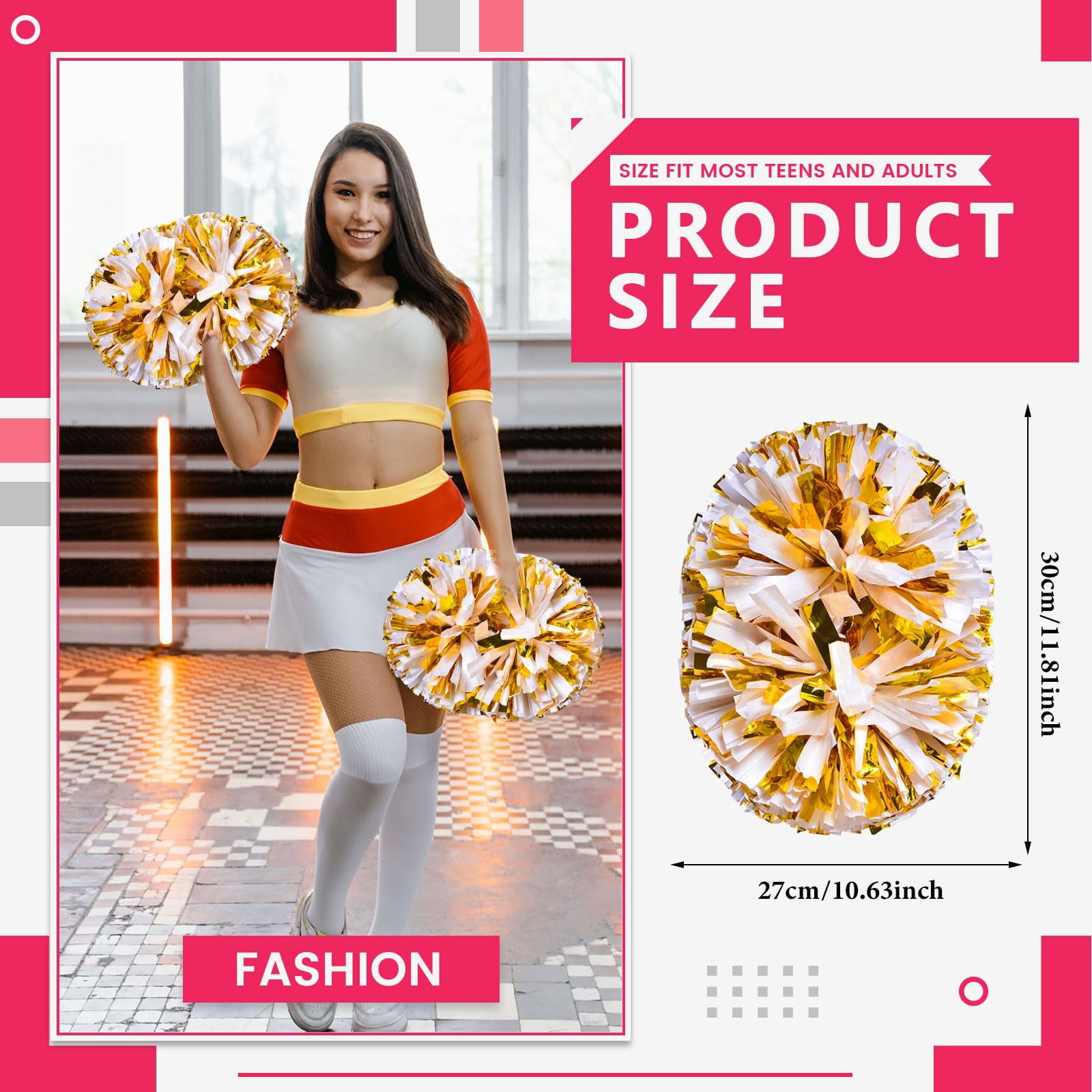 12 Pcs Cheerleading poms,pom poms Cheerleading with Handle Style Cheer Pom Pomsfor Dance, Matches, Team Spirit Sports
