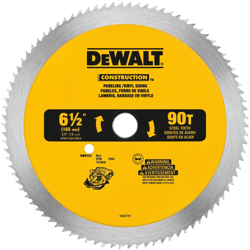 DEWALT DW9153 Circular Saw Blade, 6-1/2 in Dia, 5/8 in Arbor, 90-Teeth, Steel Cutting Edge - image 2 of 3