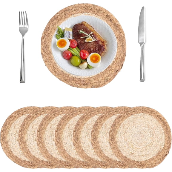 FacoFaco Set of 8 Round Placemats, 30CM Heat-Resist and Woven Place Mats, Natural Table Mats for Kitchen Dining Table Home Wedding Decor