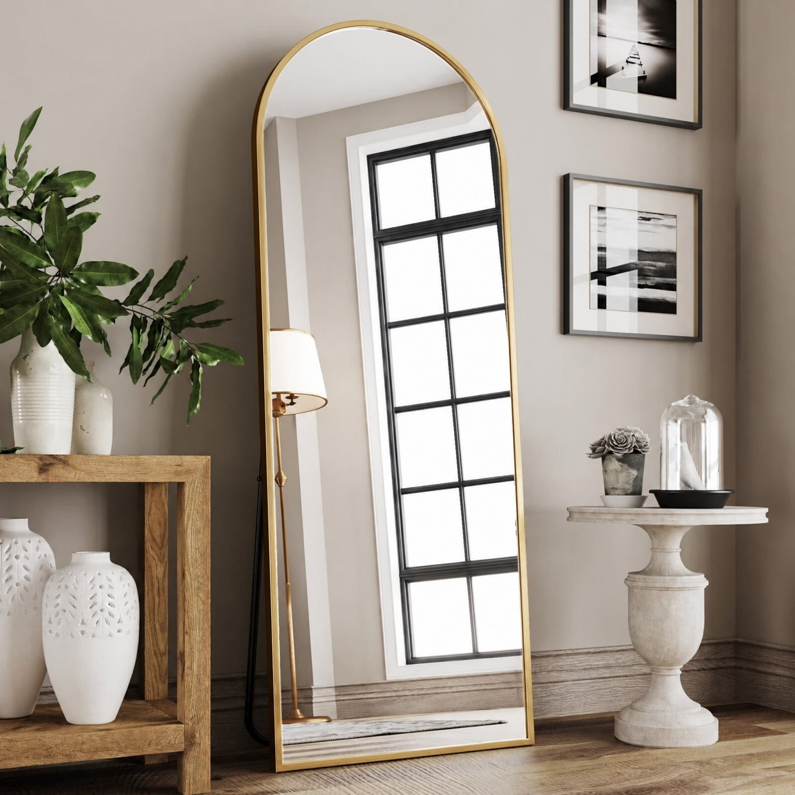 Mirrasia 21"x56" Arched Full Length Mirror, Modern Standing Mirror Floor Mirror, Gold