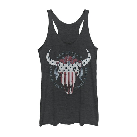 Women's Lost Gods Fourth of July  Wild & Free Skull  Racerback Tank Top Black Heather X Large