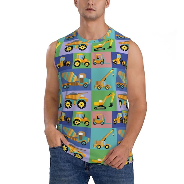 Fotbe Construction Machinery Men's Camiseta sin Mangas Estampada para Hombres, Playera Casual para Gimnasio, Entrenamiento, Playa-Medium