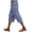 Blue, variant on Womens Capri Pants with Side Button Pockets - Elastic Waist Soft Breathable Cotton Striped Capris Casual Holiday Summer Clothes White, Size L