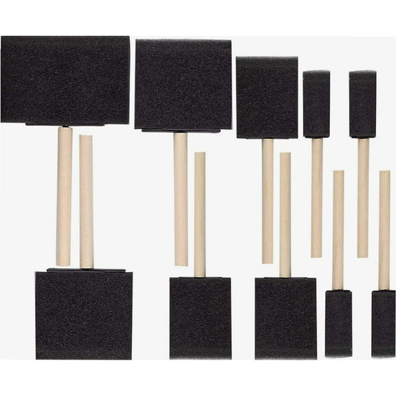 10 Foam Paint Brush Set with Durable Wood Handle, Reusable Disposable Poly Sponge Brush to use with Paint, Stains, and Varnishes, Foam Paint Applicator Ideal for Arts and Crafts (Set of 10)
