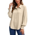 thumbnail image 2 of ClodeEU Women's Collar Button Long Sleeve Shirt with Ruffle Cuffs ,Casual Loose Fit Blouse Beige,Women's Plus L, 2 of 8