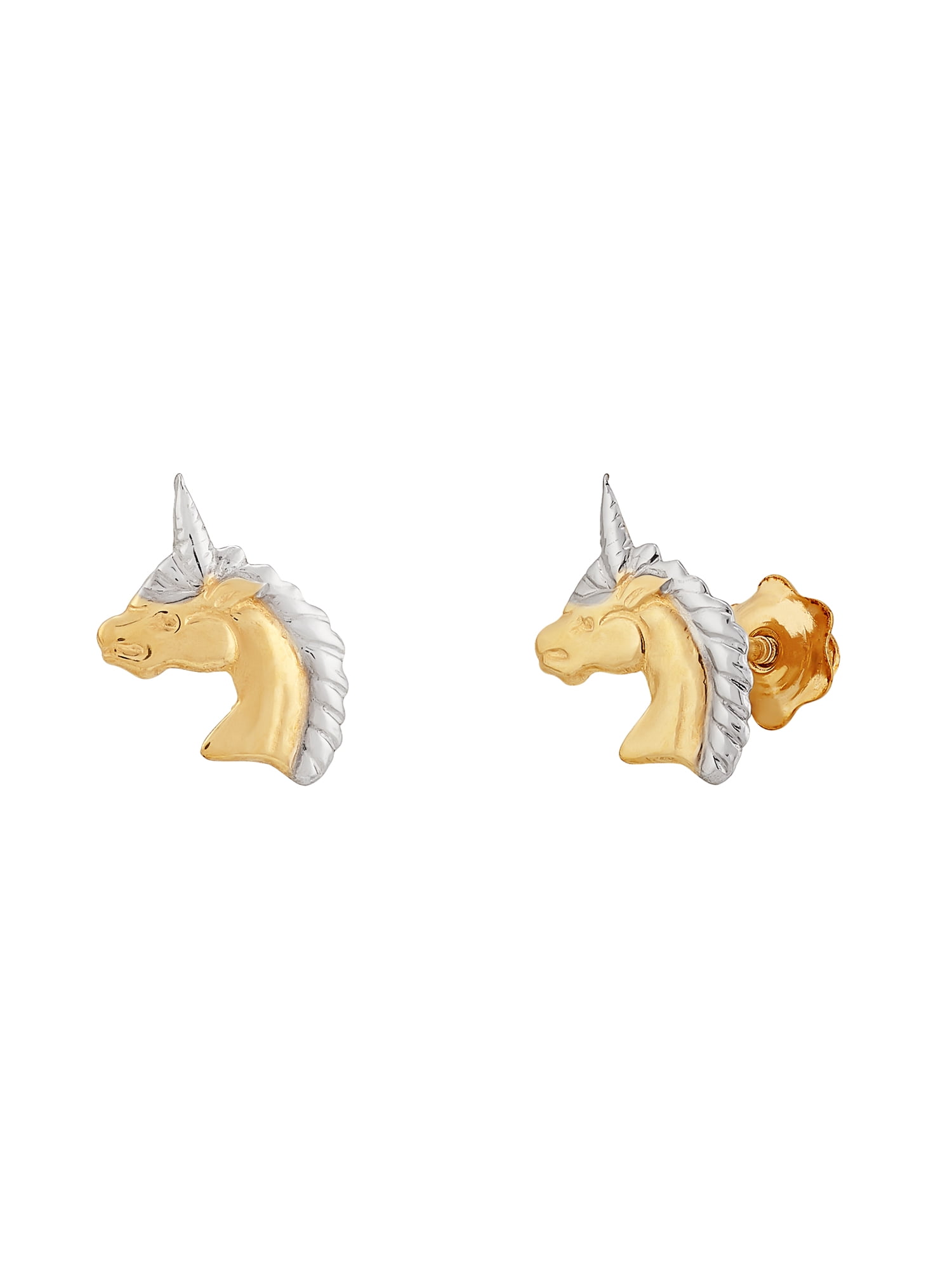 Brilliance Fine Jewelry Girls 10K Yellow Gold with Rhodium Unicorn Earrings