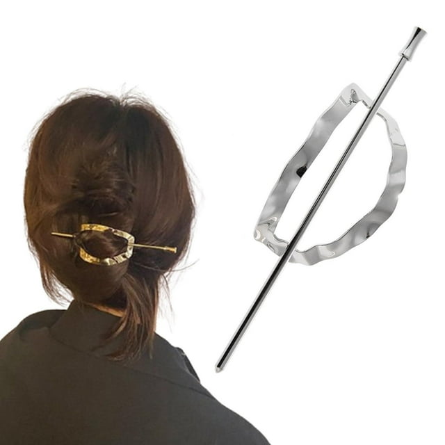 Hoop And Pin Barrette Vintage Geometric Hair Circle And Sticks Hair Accessory Metal Arc Hair Edit Hoop Clips,Silver Polyester Hair Clip