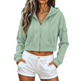 thumbnail image 3 of CAIXIA Women Cropped Cargo Pocket Full Zip Hoodie Long Sleeve Drawstring Zip Up Crop Hooded Jacket Casual Sweatshirts, 3 of 7
