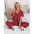thumbnail image 3 of DARING DIVA Capri Pajamas Set Button Up Sleepwear V Neck 2 Piece Pjs XS Red, 3 of 7