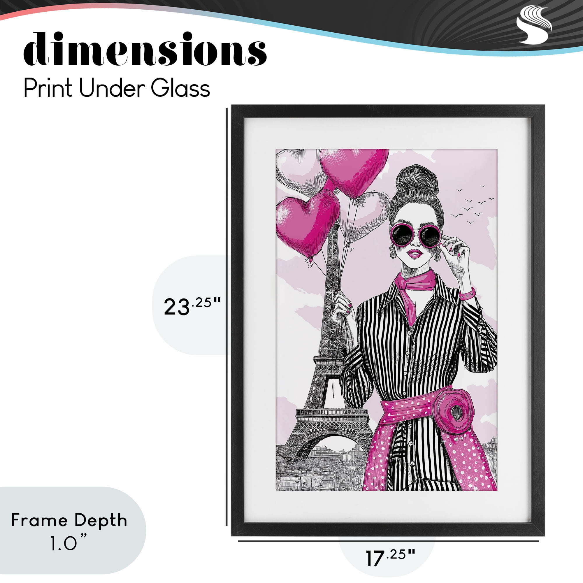 Stupell Industries Parisian Chic Woman with Balloons Black Framed Print Under Glass, design by Jess Stempel