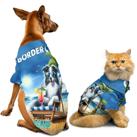 Border Collie Hello Summer Beach Theme with Sunglasses and Tropical Cocktail Hawaiian Summer Shirt for Small Medium Large Dog Cat Borders Dog Lovers Gifts Idea - 00009