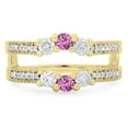 thumbnail image 2 of Dazzlingrock Collection 14K Pink Sapphire & White Diamond Wedding Band 3 Stone Enhancer Guard Double Ring, Yellow Gold, Size 6.5, 2 of 4