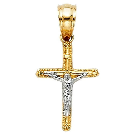 Ioka-14K Two Tone Gold Jesus Crucifix Cross Religious Charm Pendant For Necklace or Chain