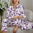 thumbnail image 4 of Salouo Violets Flowers Pattern Women's Pajamas Set Long Sleeve Button Down Sleepwear Soft Pj Lounge Sets for women 2 Piece Pjs Set with Long Pants -, 4 of 8