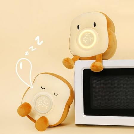 

Jytue 9 in Cute Alarm Clock Bedroom Clock with Dual Alarm and Snooze Cozy Toast Bread Plushies Rechargeable & Dimmable Bedside Night Light Nightstand Decor Gifts Ideal for Kids Girls Boys