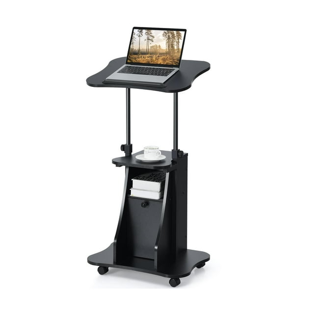 Giantex Bureau Mobile Assis-Debout, Bureau Debout à Hauteur Réglable avec Plateau Inclinable et Armoire de Rangement, Bureau Ergonomique Roulant pour Portable, Poste de Travail Informatique de Bureau à Domicile sur Roulettes