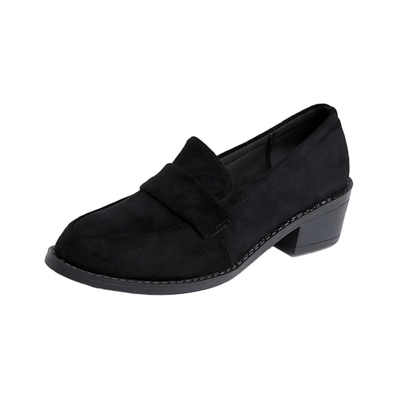 Black Womens Casual Cushioned Sole Pointed Toe Mid Heel Loafers For Women Perfect For Outdoor And Indoor Wear With Comfortable Thick Sole Design Size 40