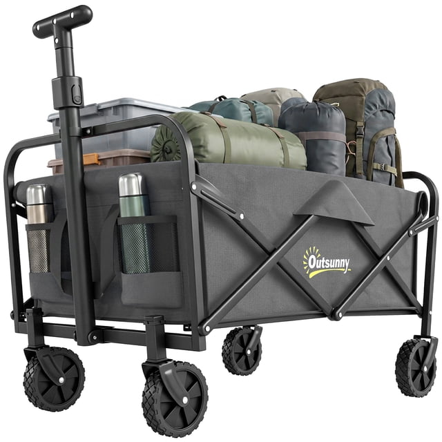 Outsunny Collapsible Folding Wagon Cart, Utility Garden Cart, Grey