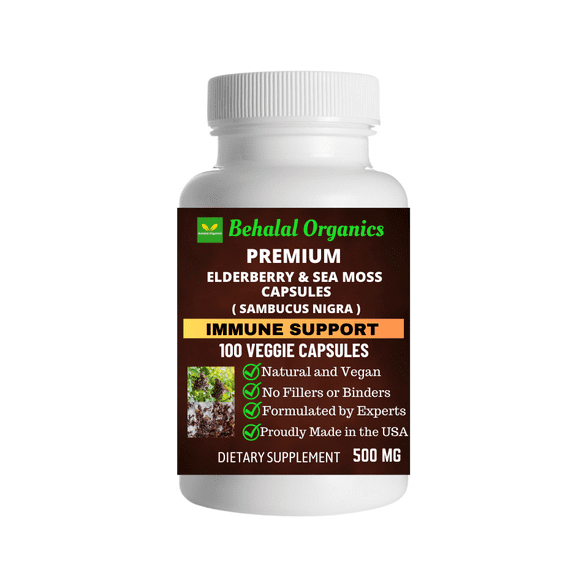 Elderberry & Sea Moss 100 Quick Release Capsules - 500mg Per Capsule