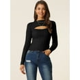 thumbnail image 2 of Womens' Fall Winter Cut Out Front Cable Knit Long Sleeve Crop Sweater L Black, 2 of 6