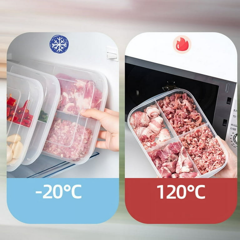 4-Compartment Food Containers For Meats & Vegetable With Lids