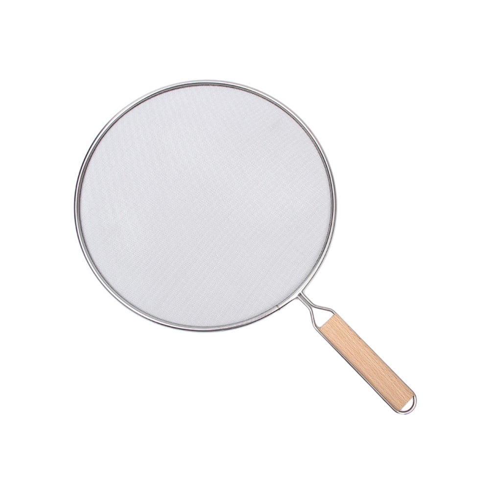 Bkuxy Frying Pan Splatter Screen Oil Splash Guard With Wooden Hand