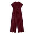 thumbnail image 7 of hoksml Women's V-Neck Short Sleeve Jumpsuit, Casual Button Front Wide Leg Overalls with Pockets, 7 of 7
