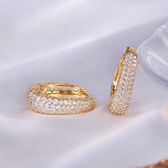 Hitanshu Jewels Cluster Hoop Earrings 14k Yellow Gold Finish Round Cut Cubic Zirconia Gift For Womens