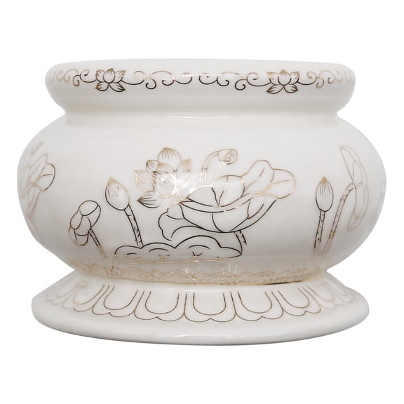 4 Inch White Ceramic Lotus Incense Burner Pot, Buddhist Incense Censer Bowl for Altar, Meditation and Prayer