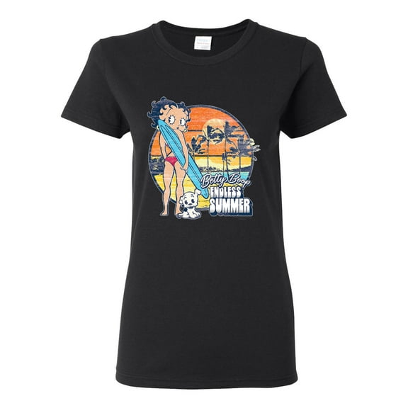 Wild Bobby Betty Boop Endless Summer Beach the Dog Betty Boop Womens T-Shirt, Black, Small