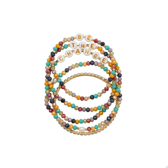"Be the Change" Multicolor Beaded Friendship Stretch 5 Bracelet Set For Women and Girls and Gifts