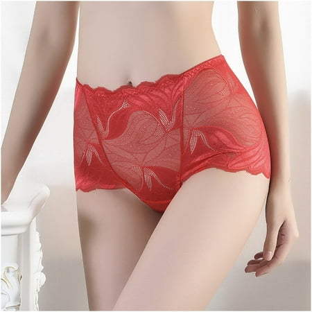 

JNGSA Women s High Waist Underwear Soft Brief Panties Regular and Plus Size Mid-raist Hollow Buttocks Comfortable Briefs Embroidered Crotch Underwear Red 12 Clearance