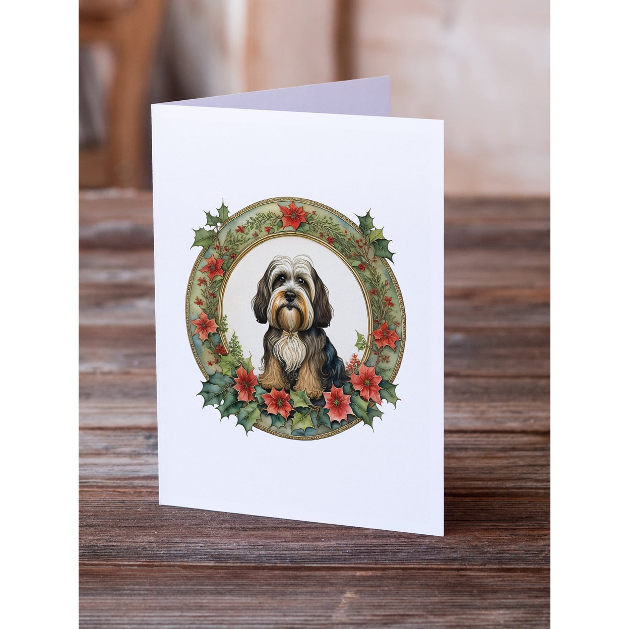 Tibetan Terrier Christmas Flowers Greeting Cards Pack of 8 7 in x 5 in