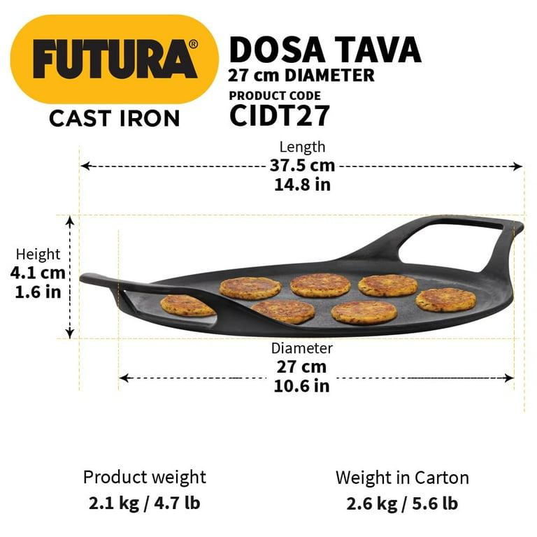 Futura Black Cast Iron Dosa Tava 27 Cm Pre seasoned Cast Iron Flat Tawa For Roti Cast Iron Cookware For Kitchen CIDT27 Walmart