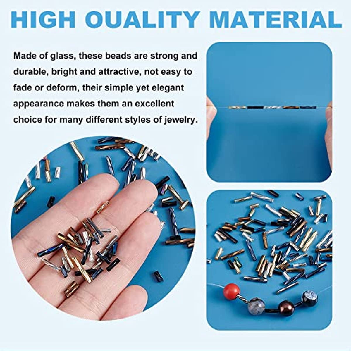 6300pcs Glass Bugle Beads Bugle Beads 5/6/9/12mm Glass Tube Beads Tube Seed Beads Bugle Spacer Beads