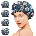 thumbnail image 7 of Shower Caps,Pioneer Flower Floral Print Pattern Waterproof Shower Cap for Women 4 Pieces,Double Reusable Hair Cover for Shower PEVA Elastic Stretch Hem, 7 of 7
