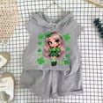 thumbnail image 2 of Bainana 2 Pieces Outfit Set For Girls Toddler Cartoon Print Sleeveless Hoodie Tops And Shorts Set Lightweight Breathable Girls Summer School Play Party Outfits Size 4-5 Years Grey1, 2 of 3