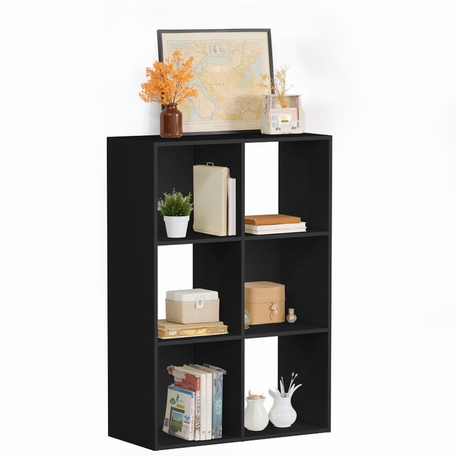 Beddle 6-Cube Storage Organizer, Open Bookshelf with Removable Back Panels, Black Wood Bookcase for Living Room, Bedroom and Home Office