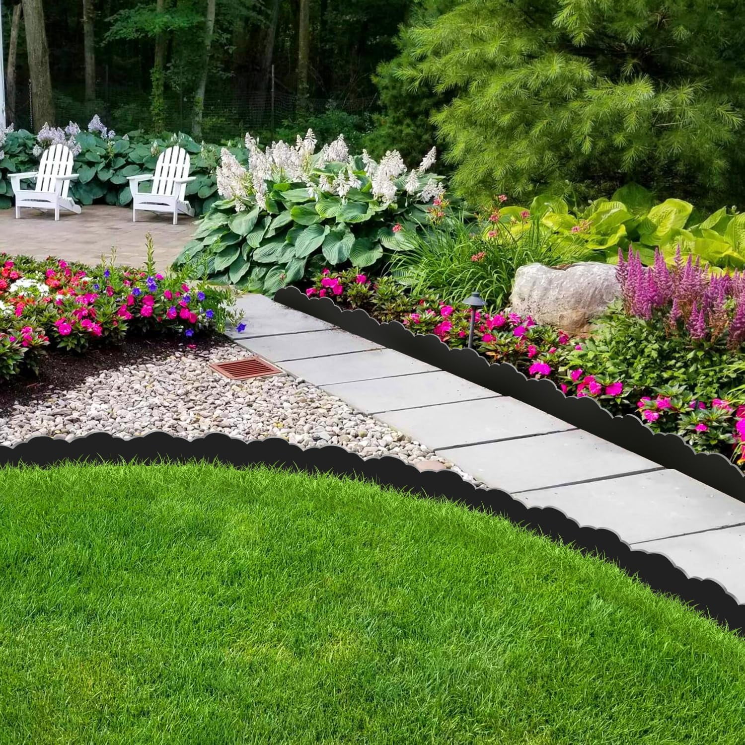 60FT Garden Edging, Heavy‑Duty Landscape Edging Border Kit with Elegant Cloud Design and 72 Anchoring Pegs, Paver Edging for Gardens, Lawn