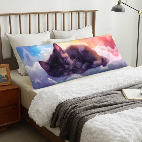Body Pillow Cover - Colorful Cloud Sleeping Cat Soft Body Pillow Cover with Zipper, Comfort Body Pillow Pillowcase, Body Pillow Case Cover 20 x 54