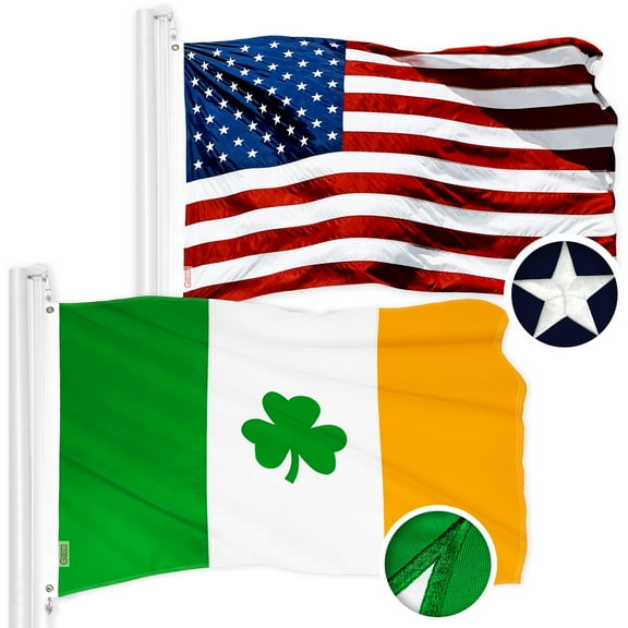 G128 Combo Pack: USA American Flag 3x5 Ft Embroidered Stars & Ireland (Irish) Shamrock Flag 3x5 Ft Embroidered