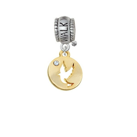 Gold Tone Dove Disc - Walk With Jesus Charm Bead