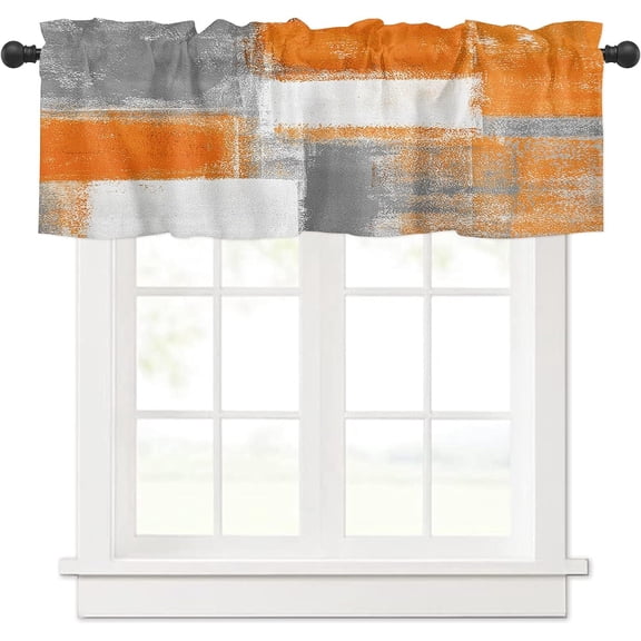 Valance Curtain for Kitchen, Burnt Orange and Grey Modern Art Artwork Fall Window Valance for Living Room Scroll,Rod Pocket Valances for Bedroom Decor,Window Treatment Valance 1 Panel 18" x 54"