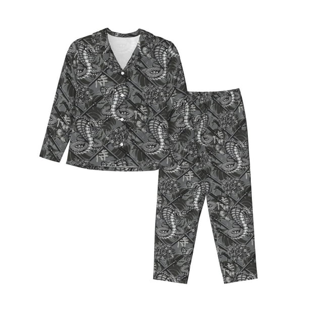 Balery Snake Conjunto de Pijama con Estampado para Mujer, Conjunto de Dos Piezas con Manga Larga, Ropa de Dormir Suave con Bolsillos, Pijamas Cómodos-Medium