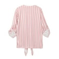 thumbnail image 4 of Tmtolofot Colorful Striped Shirts For Women 3/4 Sleeves Front Tie Tunic Blouse Female Stripes Modern Style Top Women's Casual V-Neck Tops Lightweight Comfy Pull-On Shirts,1_Pink,XX-Large, 4 of 7