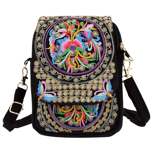 Yhmxh Organizadores y almacenamiento Bolso bordado de estilo étnico de Yunnan para mujer, minibolso bordado con tapa para teléfono. Almacenamiento de ducha Almacenamiento de juguetes