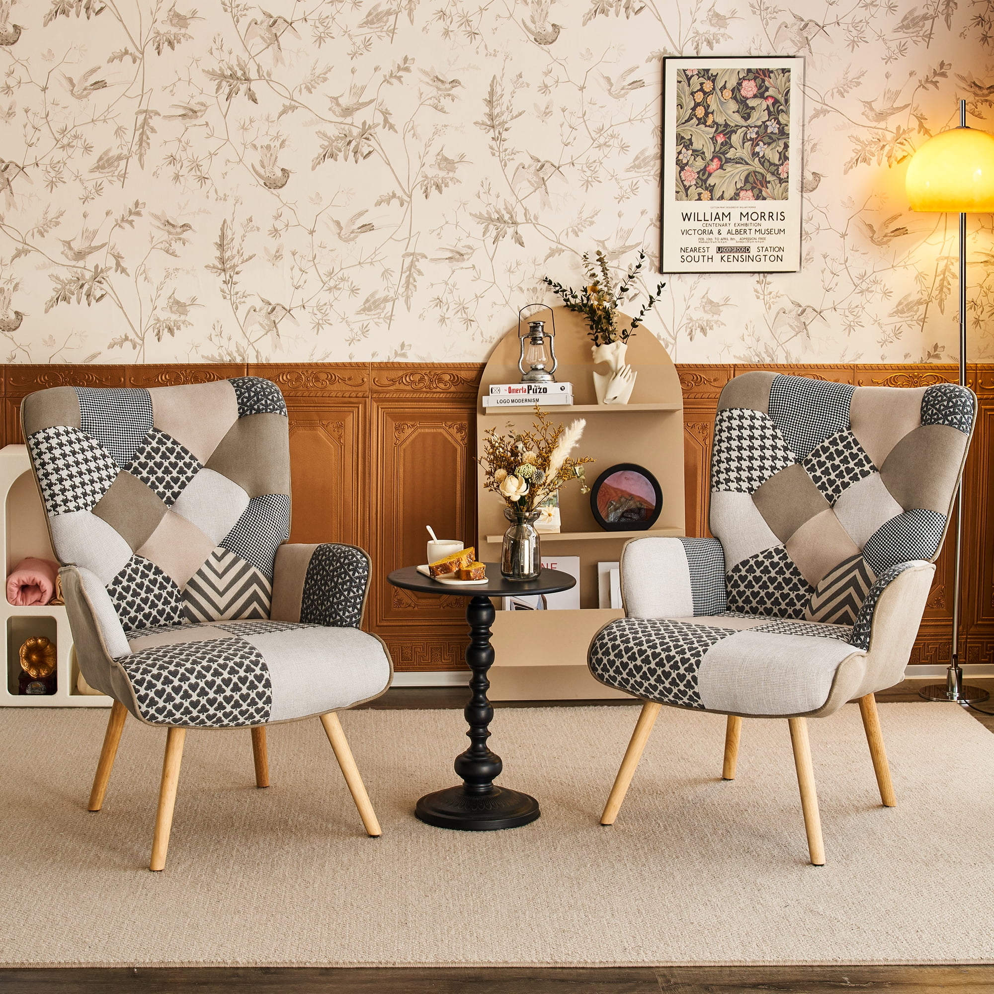 TEWLOSS Patchwork Accent Chairs Set of 2 Living Room Chairs, Gray