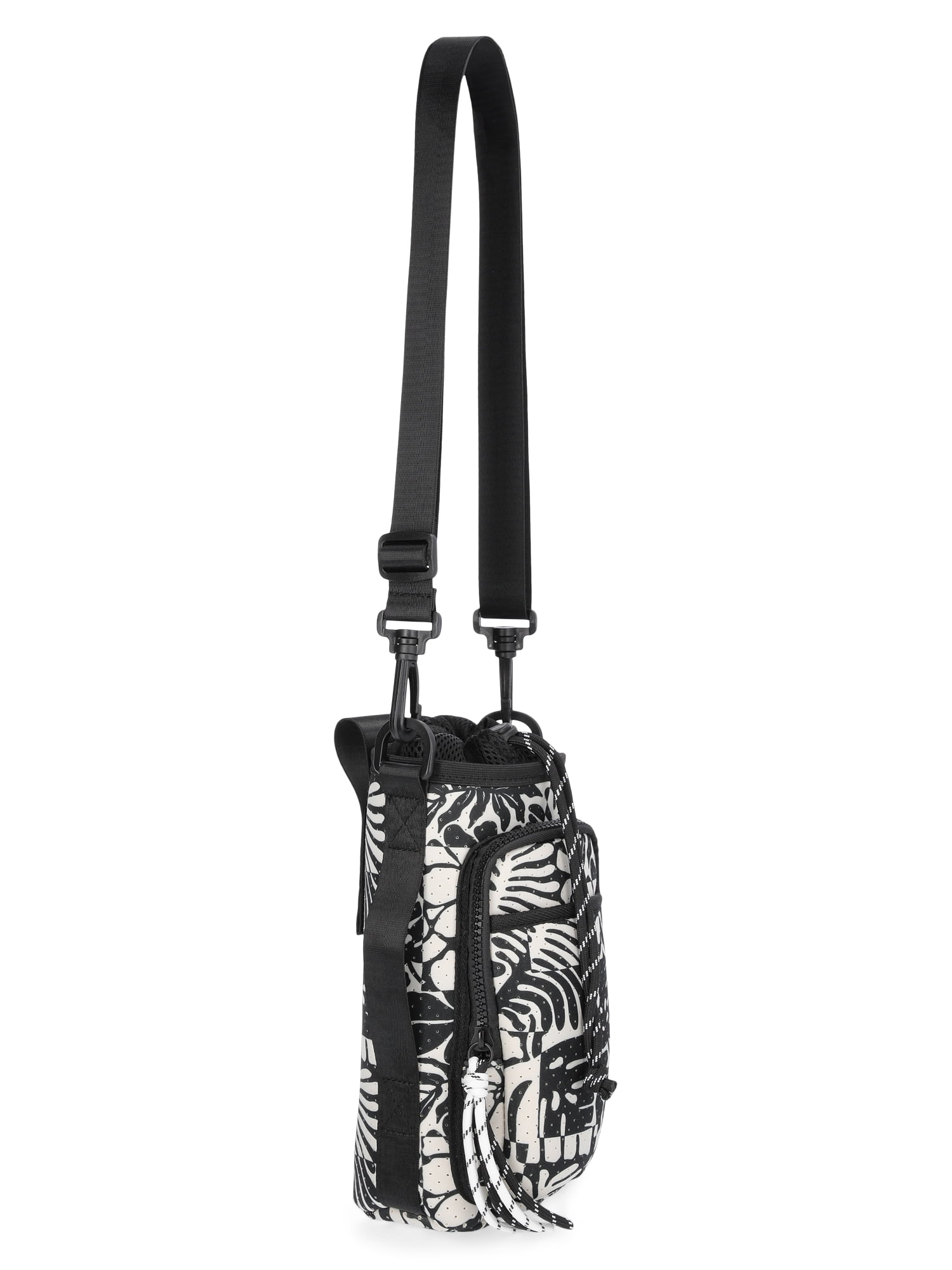 No Boundaries Women's Neoprene Crossbody Bucket Bag, Black/White