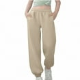thumbnail image 3 of QATAINLAV Sweatpants for Teen Girls Unisex Baggy Elastic Waist Joggers Cinch Bottom Track Pants with Pockets School Uniform Beige, 3 of 9